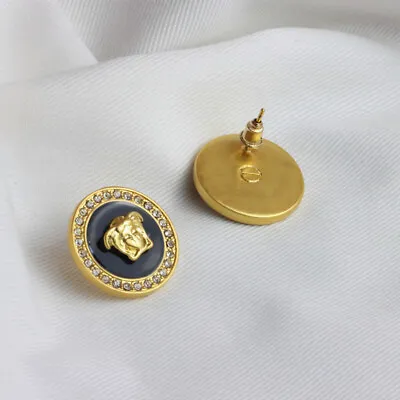 Round Medusa Head Earrings Black Enamel Stereoscopic Earrings Brass Gold Plated • $13.88