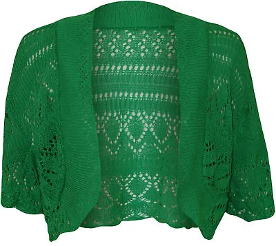 New Ladies Bolero Crochet Cap Sleeves Knitted Short Cardigan Shrug Crop TOP 8-30 • £9.90