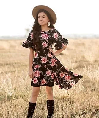 NWT Mia Joy Joyfolie Emilia Dark Floral Dress Girls Size 14 New • $44