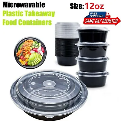 12oz Meal Prep Round Microwave Food Containers Soup BPA FREE Plastic Lunch Box • £5.49