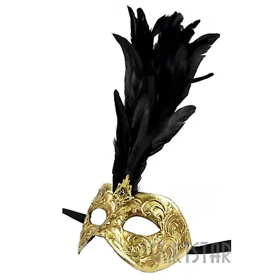 Auth. Venetian Mask From Italy Masquerade Costume Women Gold Home Decor Feathers • $34.81