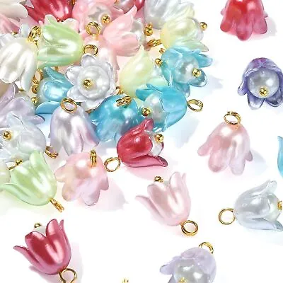 200x Imitation Pearl Lily Of The Valley Flower Charm Pendants For Jewelry Making • $11.39