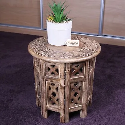 £136.99 • Buy Ding Small Round Side Table Burnt Mango Wood End Lamp Plant