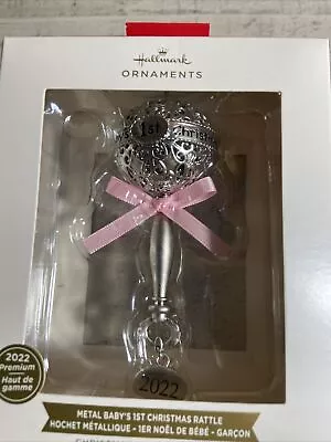 Hallmark Ornaments Metal Babys 1st Christmas Rattle Pink Dated 2022 New • $13.99