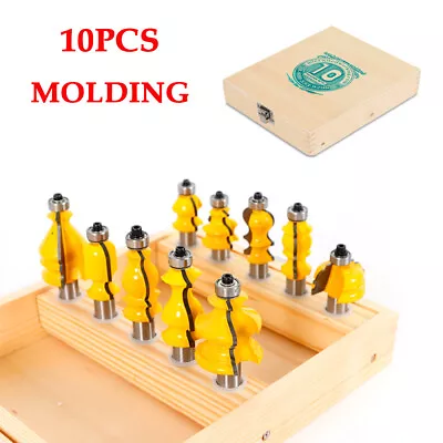 10Pcs 1/2'' Shank Woodworking Milling Tool Architectural Molding Router Bits Set • $62.70