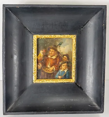 Antique 19th C. Oil On Copper Painting After Adriane Van Ostade Drummer Monkey • $700