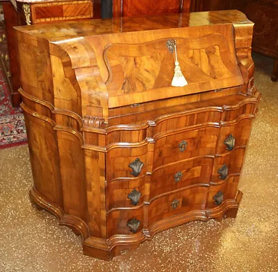 Gorgeous Italian Burl Walnut Rococo Style Slant Front Desk • $1950