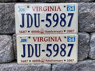 $11.99 • Buy 2004 Virginia Va License Plate Tag Set, 400th Anniversary, Jdu-5987