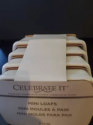 Set Of 4 MINI LOAF BAKING PANS Ceramic New White 2.75”x 5.5” CELEBRATE IT  • $20