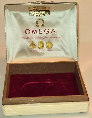 EXCELLENT Vintage OMEGA Watch Silver Metal Presentation BOX ONLY Red Velvet1960s • $99.99