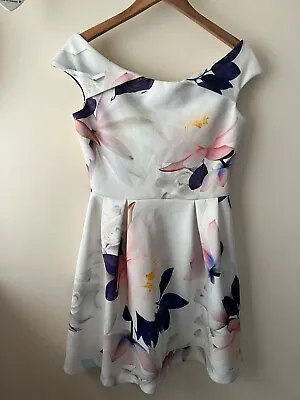 WalG Dress Size L 10-12 Floral Off The Shoulder Fit Flare Stretch Occasion Weddi • £10