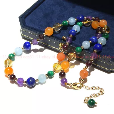 Natural 6-8mm Amethyst Lapis Lazuli Aquamarine Round Gems Beads Jewelry Necklace • $6.99