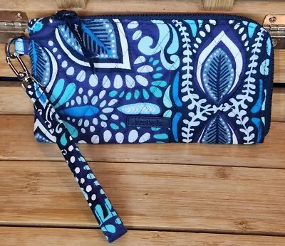 Vera Bradley RFID Tech Wristlet Zip Wallet In  Blue Island Medallion  • $15.99