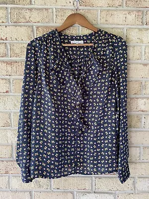 Paul & Joe Sister Navy Blue Butterfly Ruffle Blouse Top 4 Long Sleeve EUC Work • $25