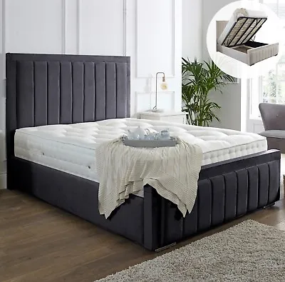 Ottoman Storage Bed Panel Plush Velvet Upholstered Bed Frame Double & King Size • £321.67