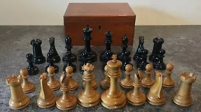 BOXED JAQUES Of LONDON WEIGHTED BOXWOOD & EBONY CHESS MEN SET With 7.5cm KING • £476.66
