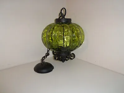 Vintage GREEN Glass Ceiling Hanging Swag Lamp Antique Retro Globe Three 3 Light • $229.99