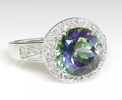 Signed QCD Fancy Mystic Topaz Halo Solitaire In 925 Sterling Silver • $26