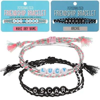 Kids Personalised Friendship Bracelet Name Beads Adjustable Braided Cotton Cord • £4.25