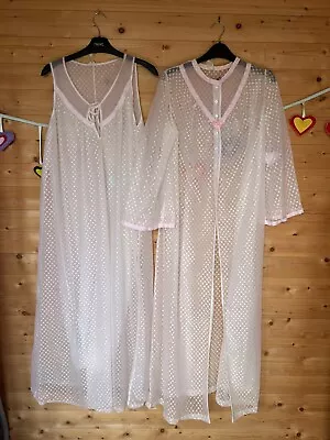 Vintage 70s Sheer Nylon Nightdress & Negligee Set Women’s Glamorous Lingerie • £55