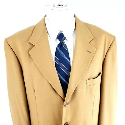 Luciano Barbera Wool 3 Button Blazer 44R Or Slim 46R Yellow Tan Sport Coat • $53.44