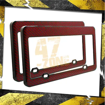 2x Universal US Standard Real Red Carbon Fiber License Plate Frame Cover Trim • $37.99