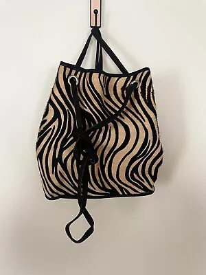 Vintage 80s Black Leather Backpack Handbag & Wallet Tony Bryant Animal Print • $76.08