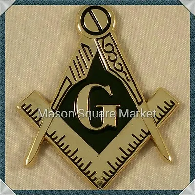 New Mini Freemason Masonic Square And Compass Car Emblem Gold & Black Tone  • $10.99