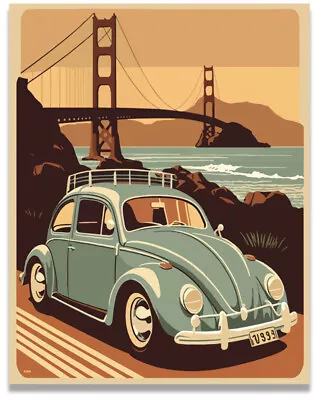 Beetle Bridge Volkswagen Poster Vintage Beach Surf 11x14 Inches Unframed • $9.95