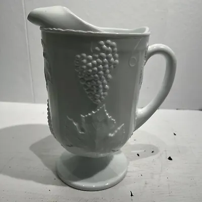 Milk Glass Tall Pitcher Juice Container Wine Grape Leaves Ice Lip Harvest Footed • $30.88