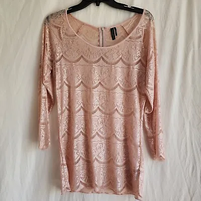 GUESS BY MARCIANO Rose Pink Lace Blouse Zipper Size M • $9