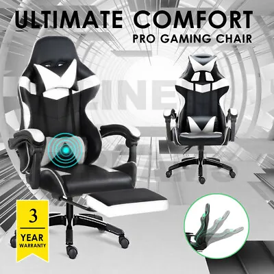 $158 • Buy Gaming Chair Office Racing PU Leather Executive Massage Racer Footrest White