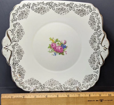 $4.99 • Buy Vintage FOLEY English Bone China Square Handled Floral Cake Plate Gilded ENGLAND