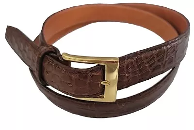 Zelli 50  Men's Vintage Caiman Crocodile Belt Brown Brass Hardware Size 42 EUC • $130