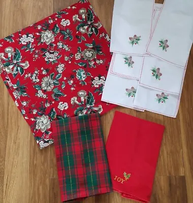 £4.99 • Buy Christmas Table Linen Christmas Napkins Embroidered Napkins Christmas Tea Towel