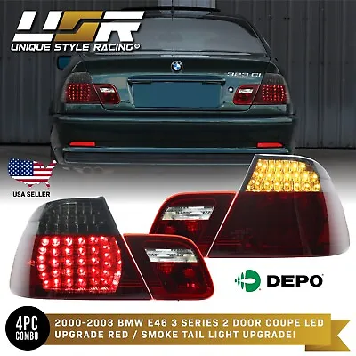 DEPO M3 Red/Smoke LED Rear 4PCS Tail Lights For 2000-2003 BMW E46 2 Door Coupe • $144.94