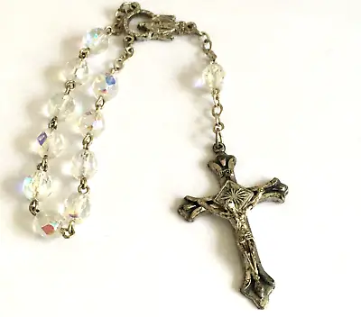 Vintage Crystal Ab Beaded Pocket Rosary Silver Tone 6 1/2  • $19.60