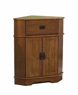 Oak Finish Mission Corner Cabinet Media Organizer Storage Floor Linen Cupboard • $249.90