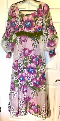 Vintage Lavendar Purple Floral Maxi Dress Miss Elliette Of California Hippie S/m • $35