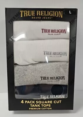 True Religion Men's Square Cut Tank Tops 4 Pack Size Large New Premium Cotton • $24.98