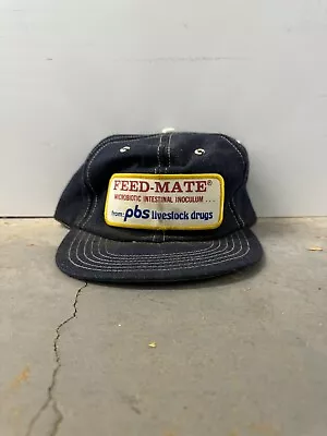 Vintage Denim Patch Snapback Trucker Hat Farming Seed Cap USA K Brand FEED-MATE • $89.99