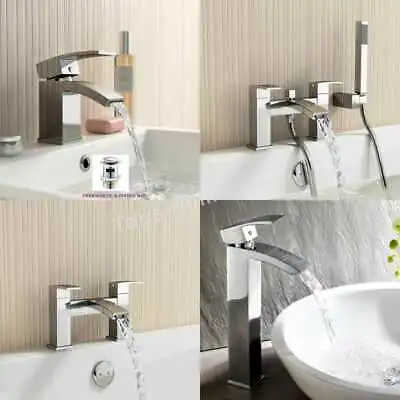 New Waterfall Bathroom Taps Chrome Basin Mixer Bath Filler Shower Deck Tap Sets • £26.99