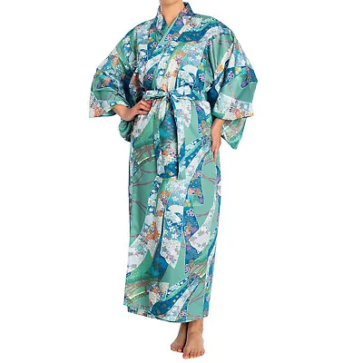 Green Ribbon Long Japanese Cotton Yukata • £89