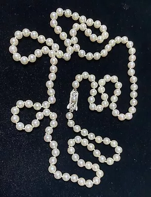 Mikimoto Akoya Vtg 14k WG 5-6 Mm Single Strand Round Pearl Necklace 34” Art Deco • $630