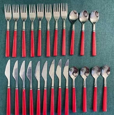 VTG 24-pc Anacapa Red Flatware Plastic Handle Silverware Set Stainless Steel • $19.99