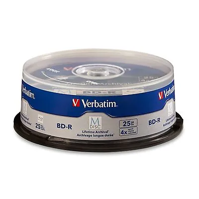 Verbatim M-Disc BD-R 25GB 4X With Branded Surface - 25pk Spindle - 98909 • $82.69