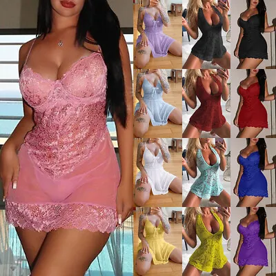 Women Ladies Sexy Valentine Lingerie Lace Babydoll Underwear Nightwear Sleepwear • £7.79