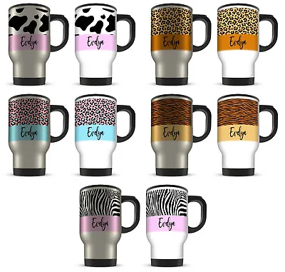 14oz Personalised Any Name Animal Print Novelty Aluminium Travel Mug • £16.99