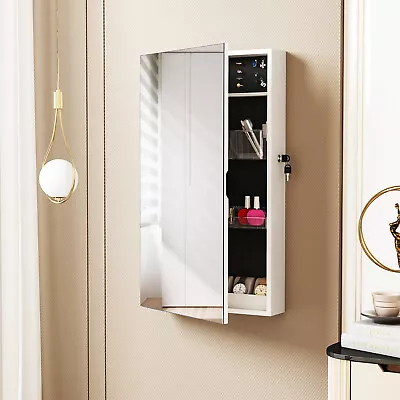 Jewelry Cabinet Wall Hanging Mounted Armoire Storage Organizer With Mirror&Lock • $56.99