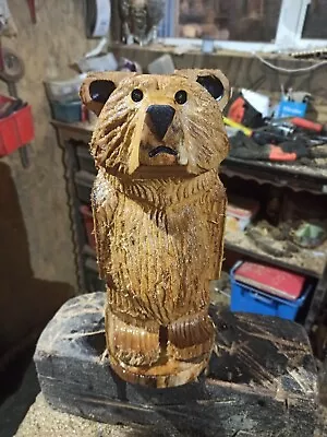 Chainsaw Carving Bear Great Gift Idea Elm Wood Home Garden  Sculpture Art Craft  • £75